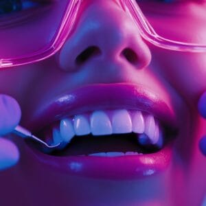 A woman getting porcelain veneers