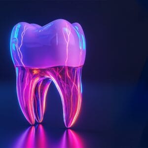 A tooth with nerves showing prominently, suggesting pain in the tooth